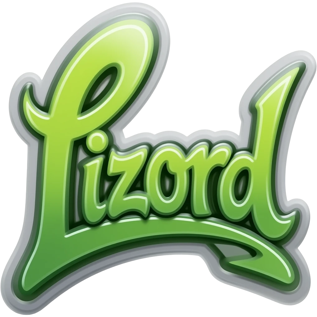 graffiti green metálico y 3D al estilo Cyber write "Lizord" png background with hrome effect and emoji