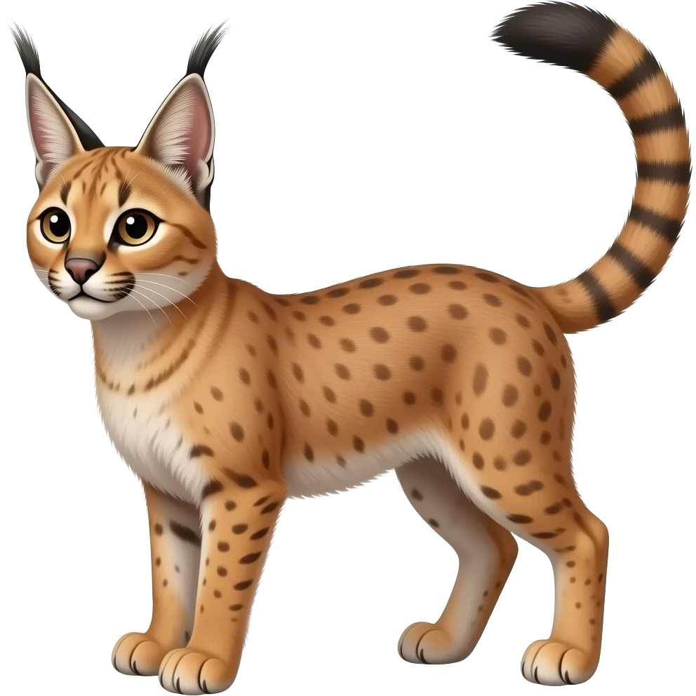 A caracal-serval-hybrid with a long tufted tail emoji