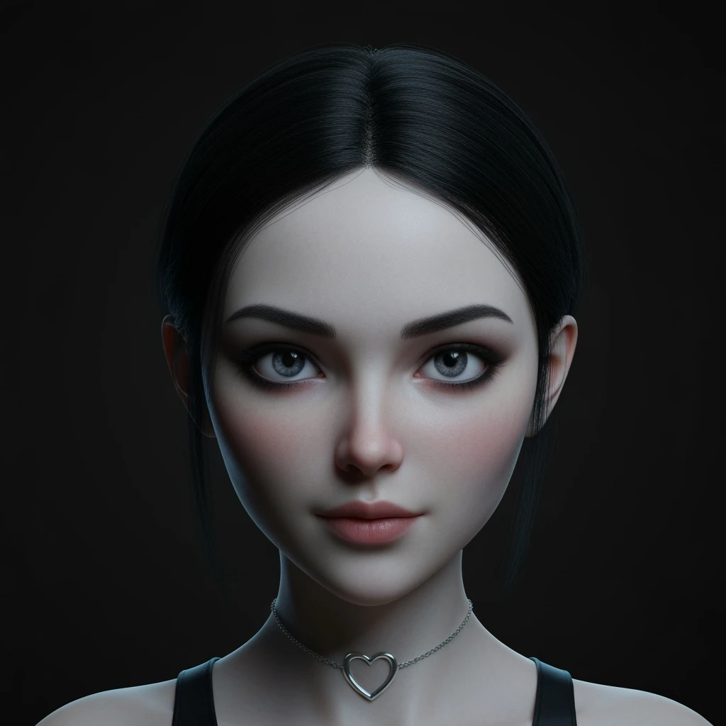 goth profile picture with a heart accent, cute, expressive, minimal, new variation 3 emoji
