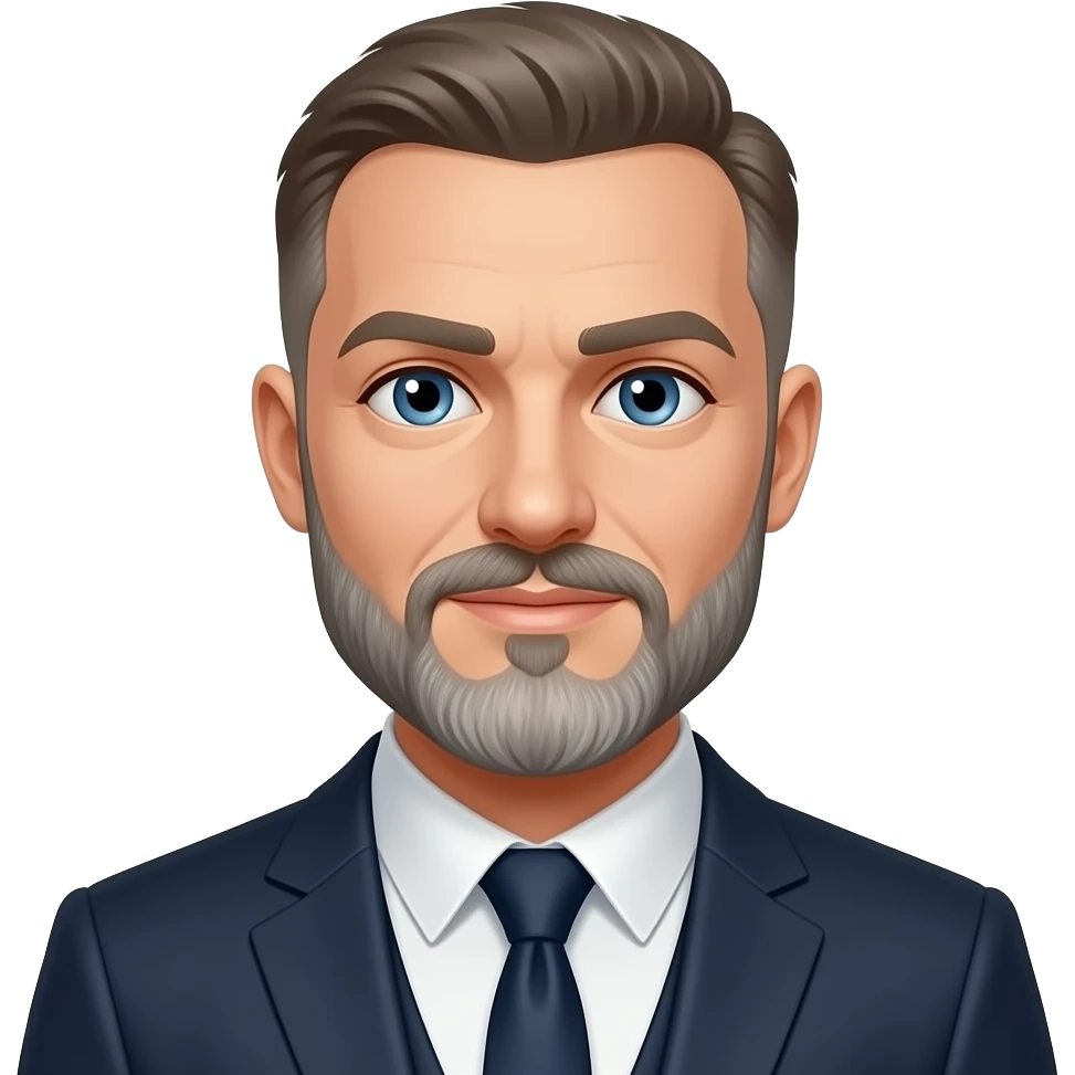 Bald groom with salt & pepper goatee and blue eyes emoji