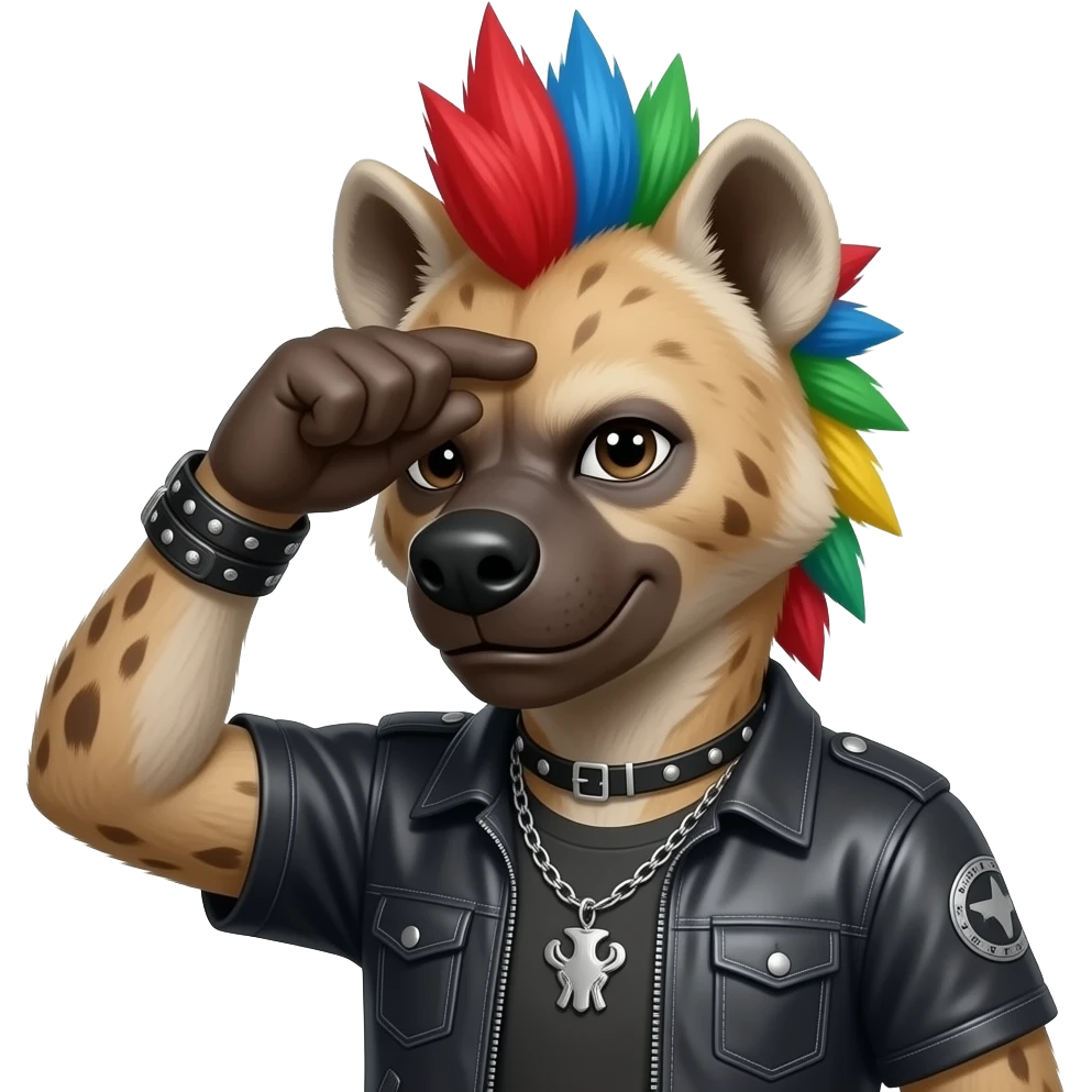 hyène punk cheveux rouge bleu vert qui se tape le front avec la main emoji