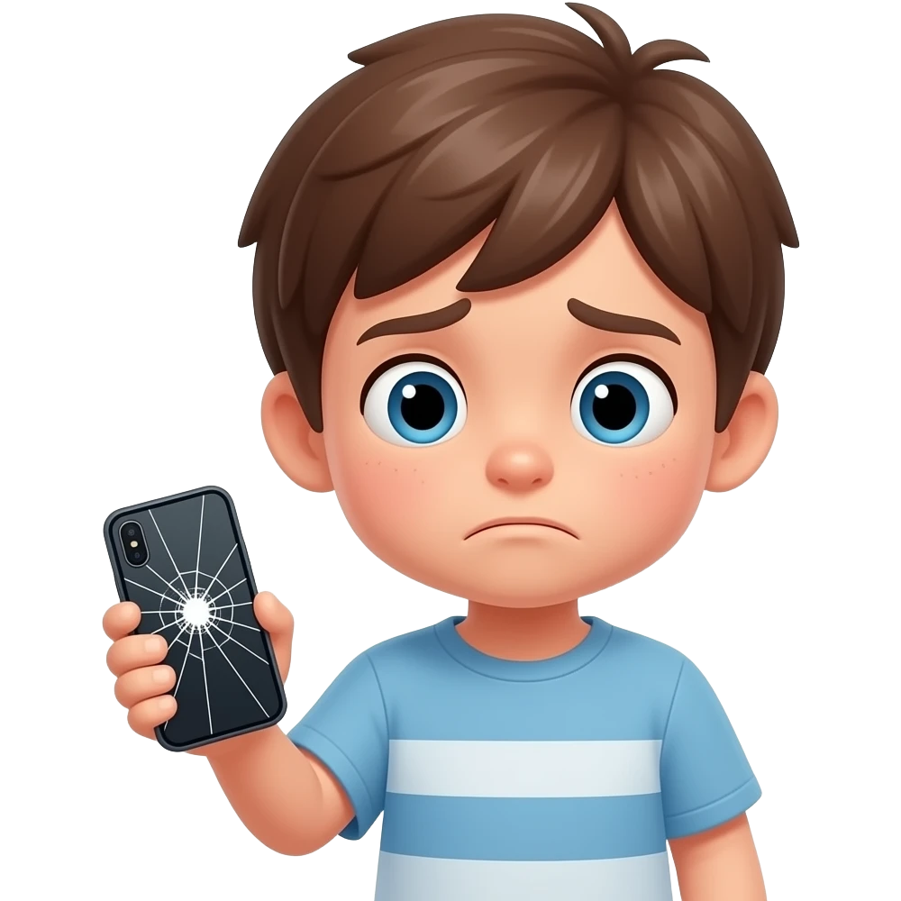 kid holding a broken phone emoji