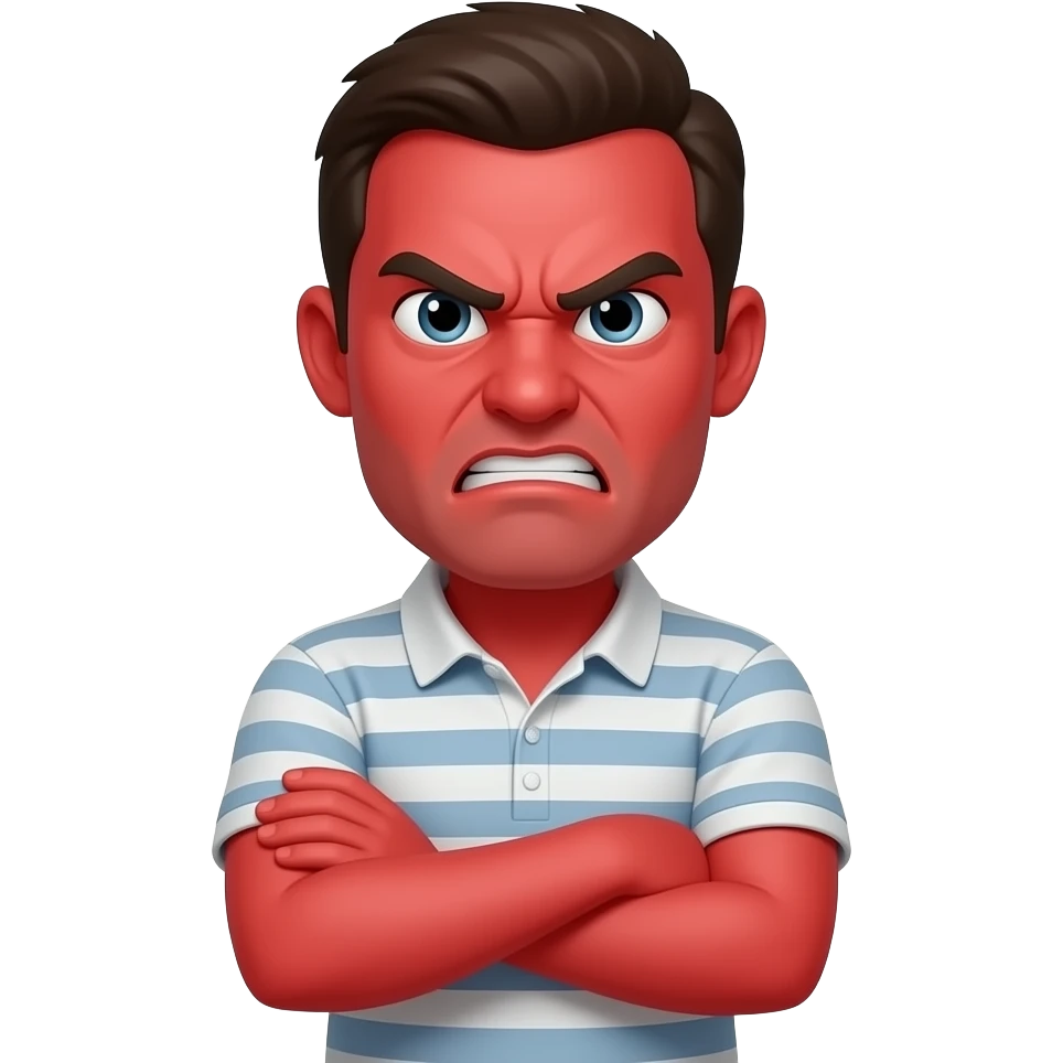 A mad emoji with arms crossed and red face emoji