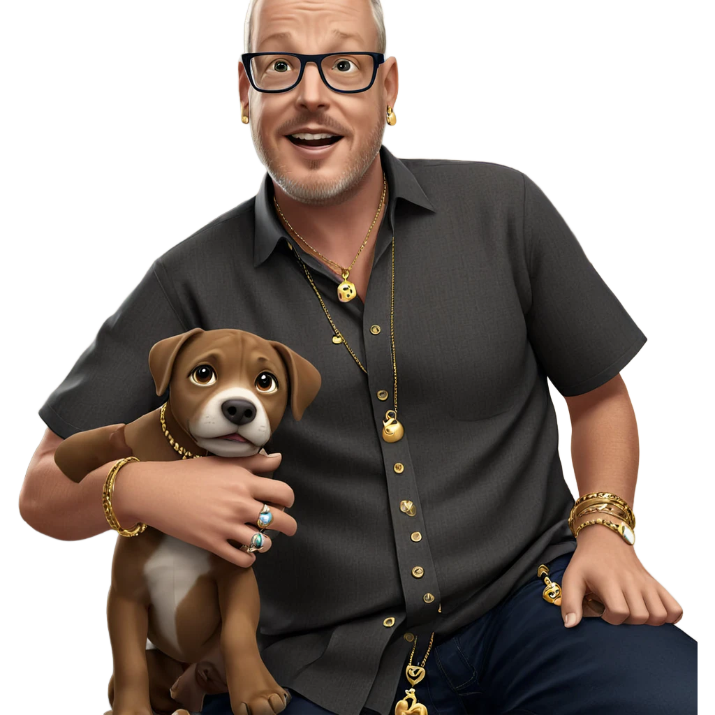 sitting boy with dog and jewelry emoji