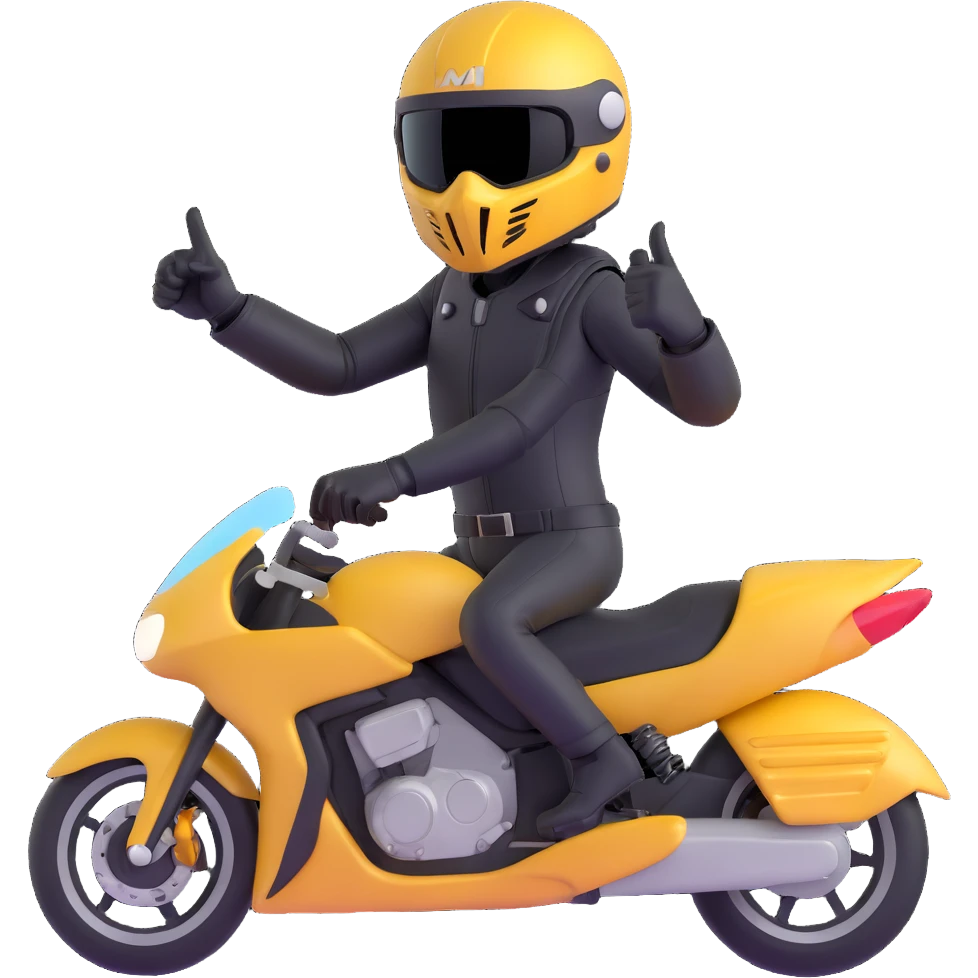 A motorcyclist in a black helmet with a golden visor flipping the bird emoji