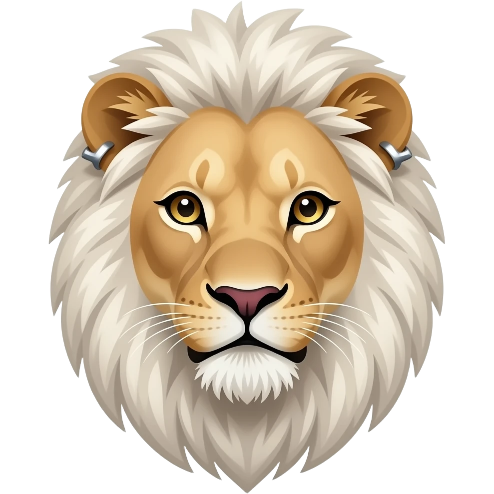 white haired lioness face, earringed emoji
