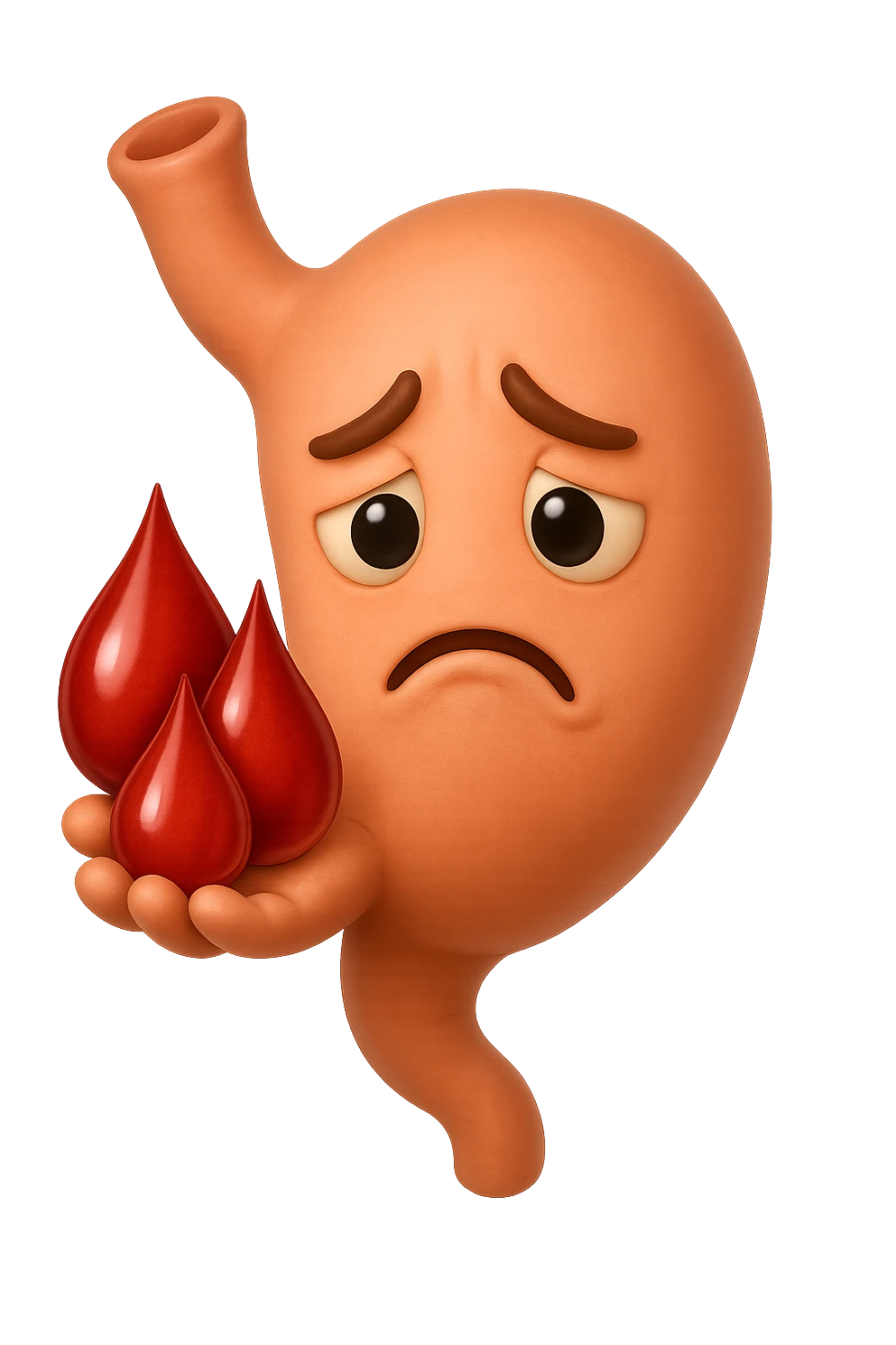 emoji stile iphone 3d di stomaco triste con 3 gocce di sangue 3d in mano, iperrealistiche 4k emoji