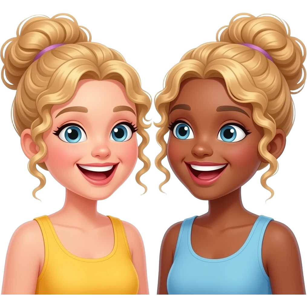 dark blonde women with curly bun laughing and joking emoji
