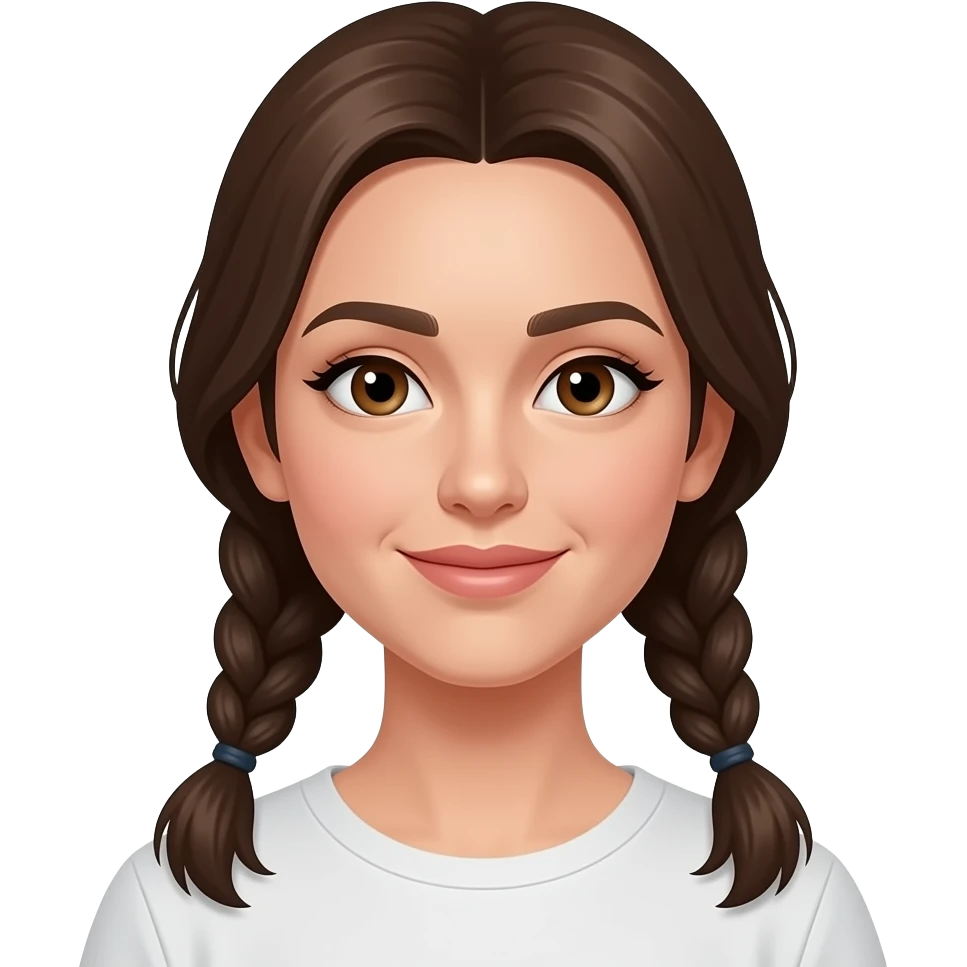 brunette and brown eyed white woman with low pigtail braids emoji