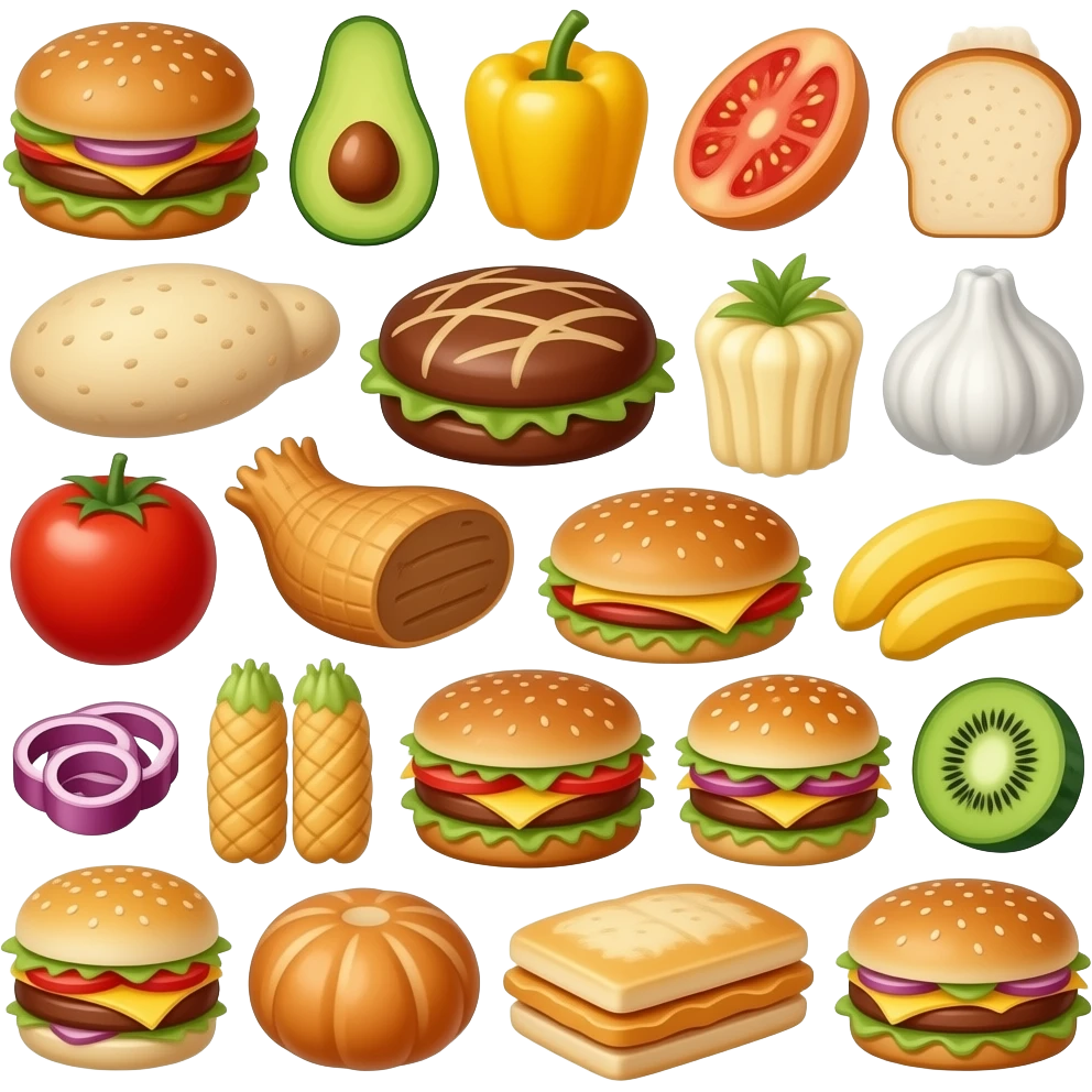 giant overhead shot of a variety of food emoji