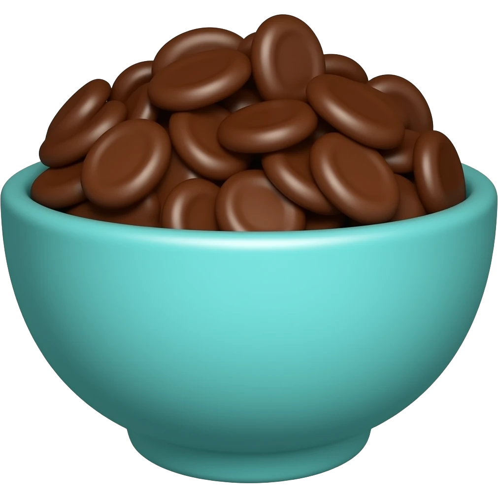 super realistic teal bowl with chocolate circles emoji