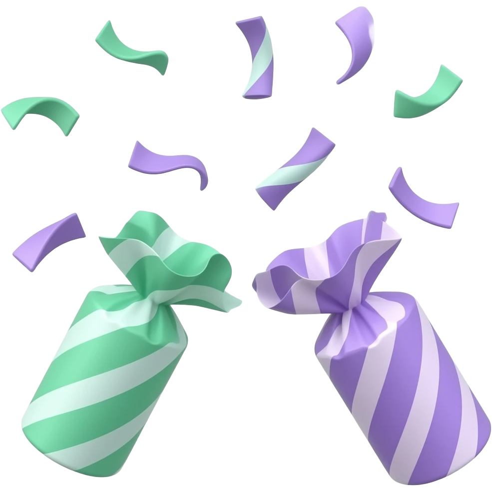 green purple  Confetti poppers soft paster colour emoji