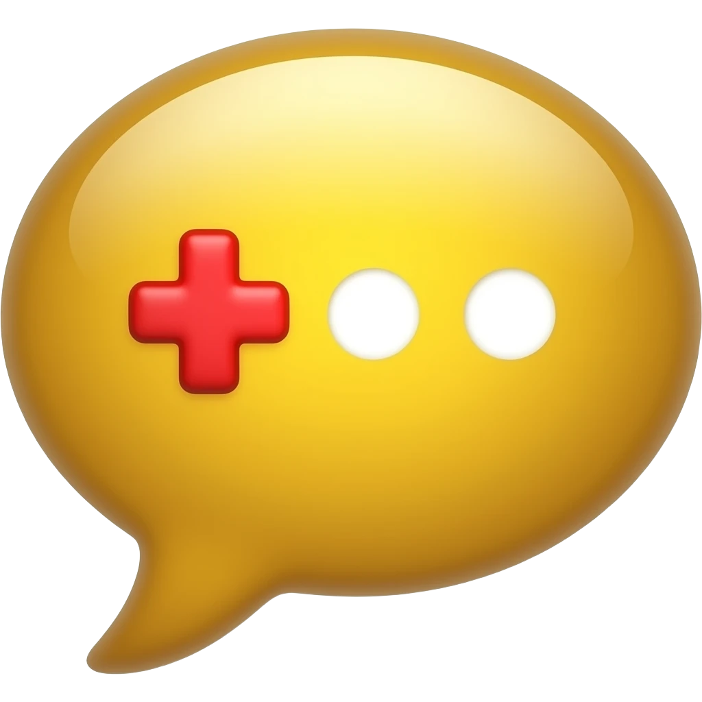 a golden baloon speech with a red slim plus (+) and three points (...) inside emoji