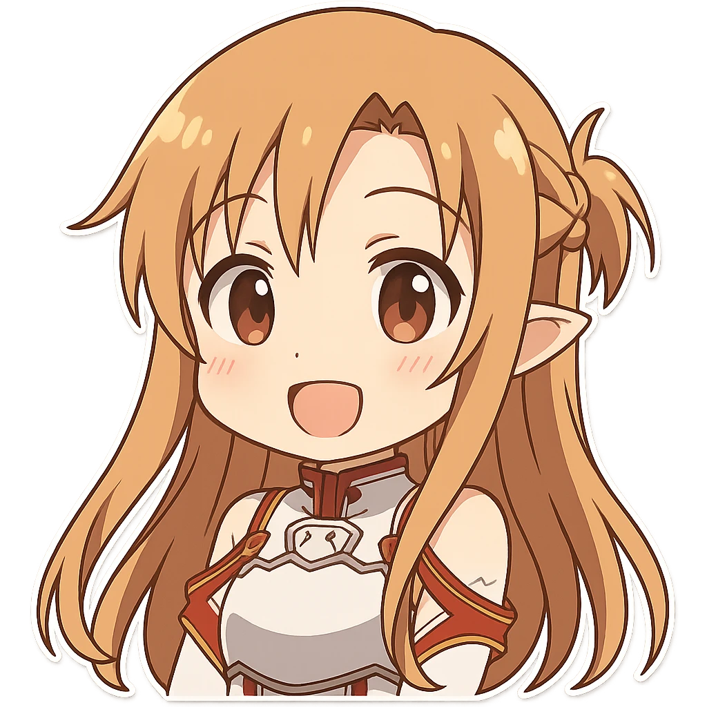 Sticker of Asuna from Sword Art Online in chibi style, cute expression, transparent background, inspired by the reference image. emoji