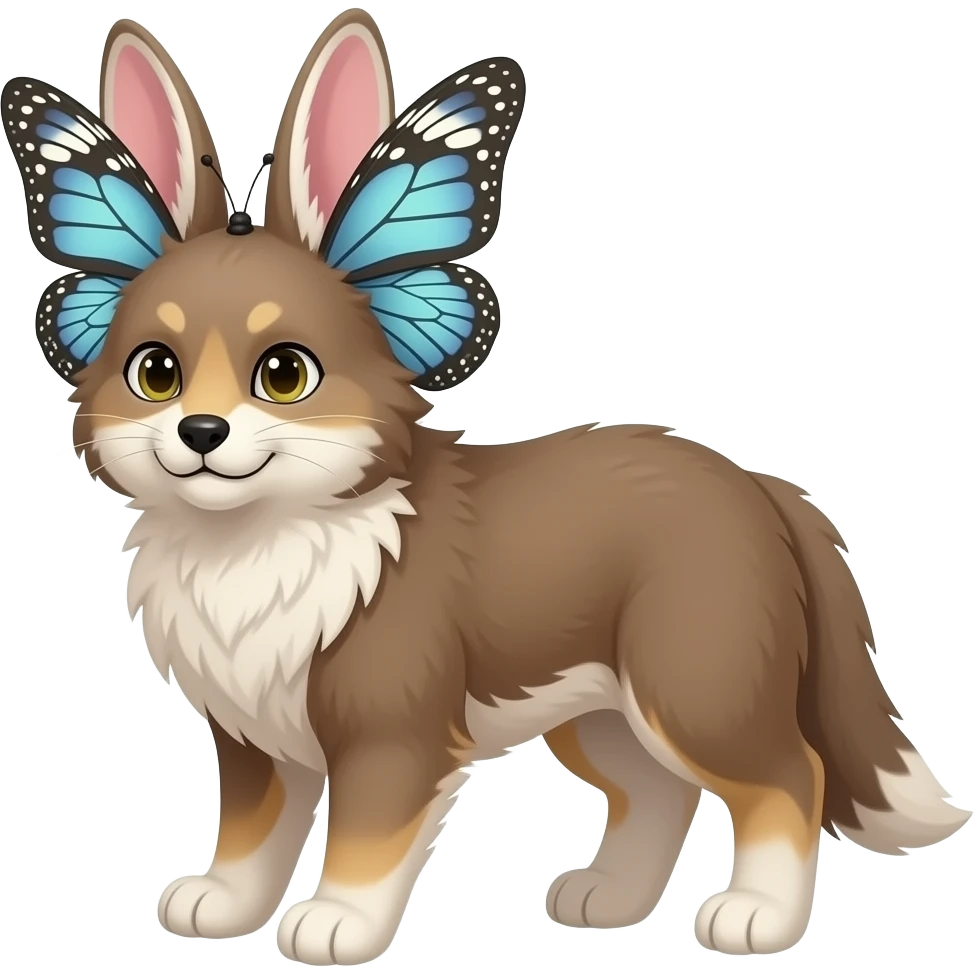 Fluffy furry animal feline-canine-lupus-cuniculus-creature with tapered longer ears, butterfly wings on HEAD emoji