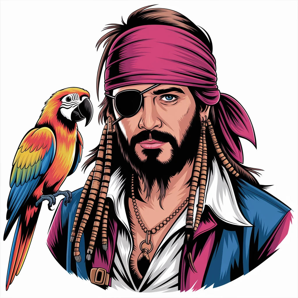 digital vector art of pirate with eye patch and parrot emoji