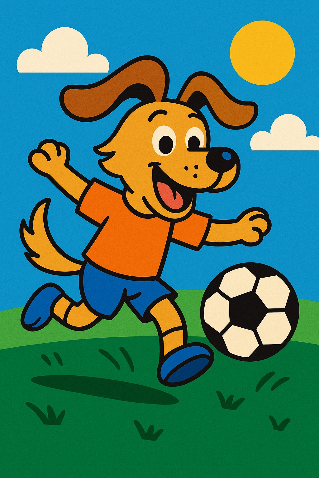 a dog playing soccer, vibrant cartoon style emoji