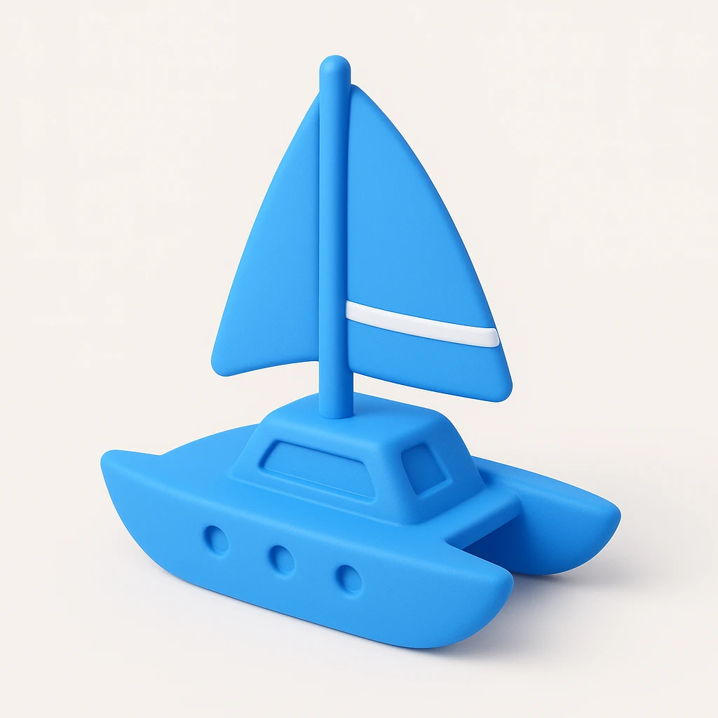 A catamaran with a white background. No wording or lettering on the boat.  emoji