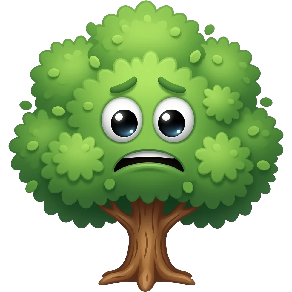 a tree with a disgusted face emoji