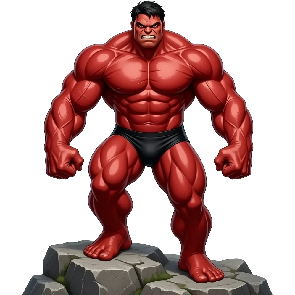 Massive muscular red Hulk in black thongs full body image emoji