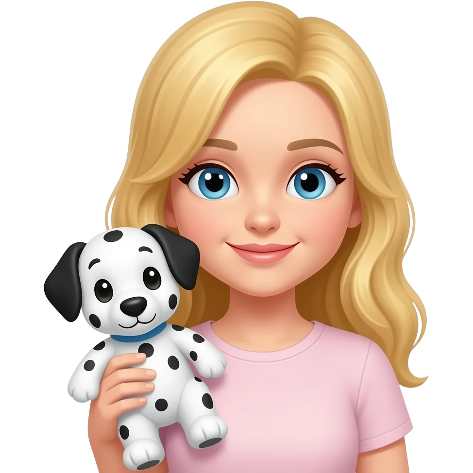 Blonde girl holding a dalmatian stuffed animal emoji