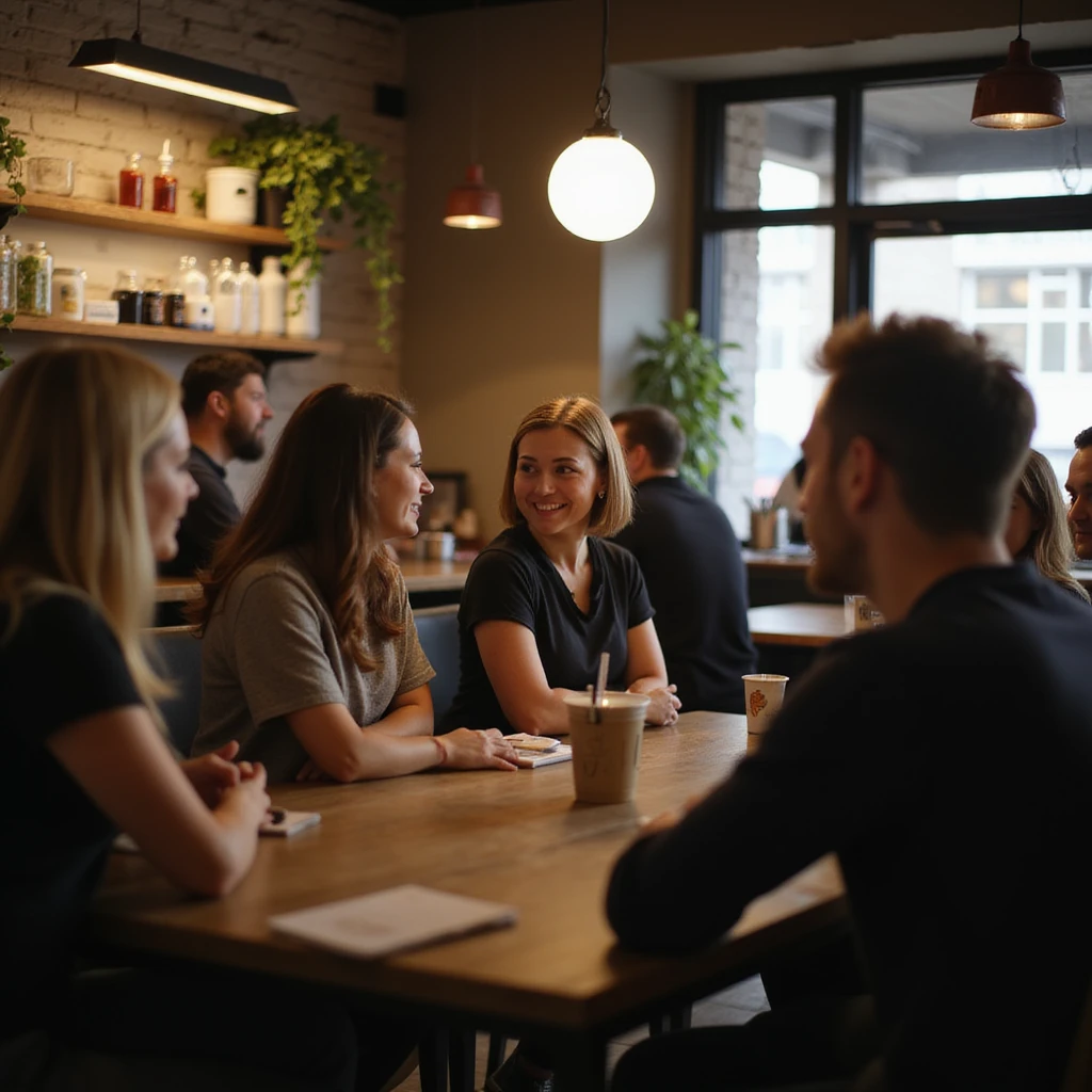 a person talking to a group in a cafe emoji