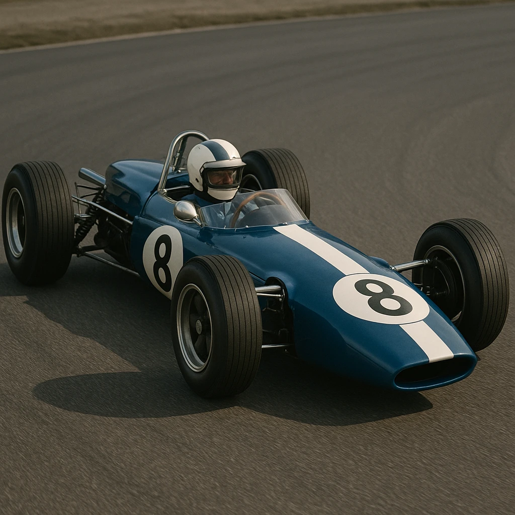 classic F1 race car style, blue and white colors, retro details, simple and aerodynamic body emoji