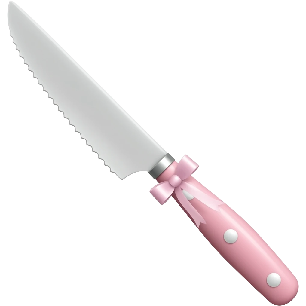 Pastel pinkish and white dainty neat cute thin slim lanky long sharp edgy pocket filet knife with a tiny ribbon emoji