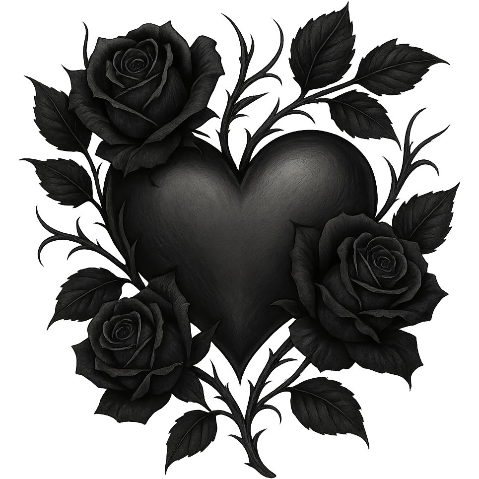 gothic heart with dark roses, remove background emoji
