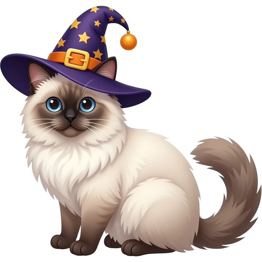 Ragdoll cat with witch hat emoji