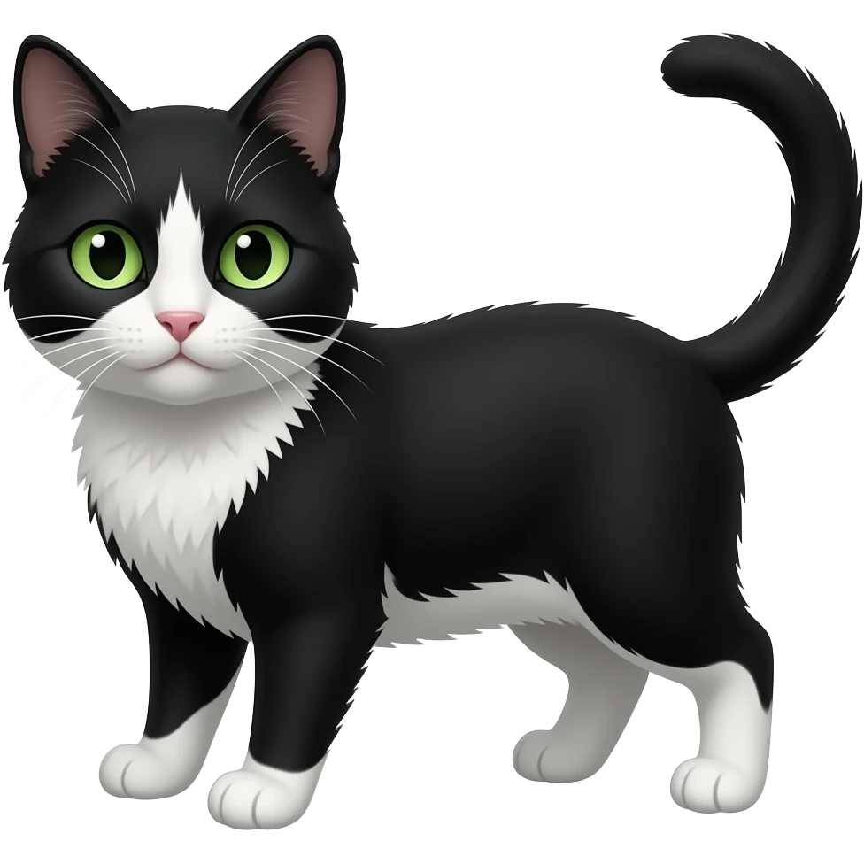 Estilo de emoji IOS - Gato preto e branco dos olhos na cor verde emoji
