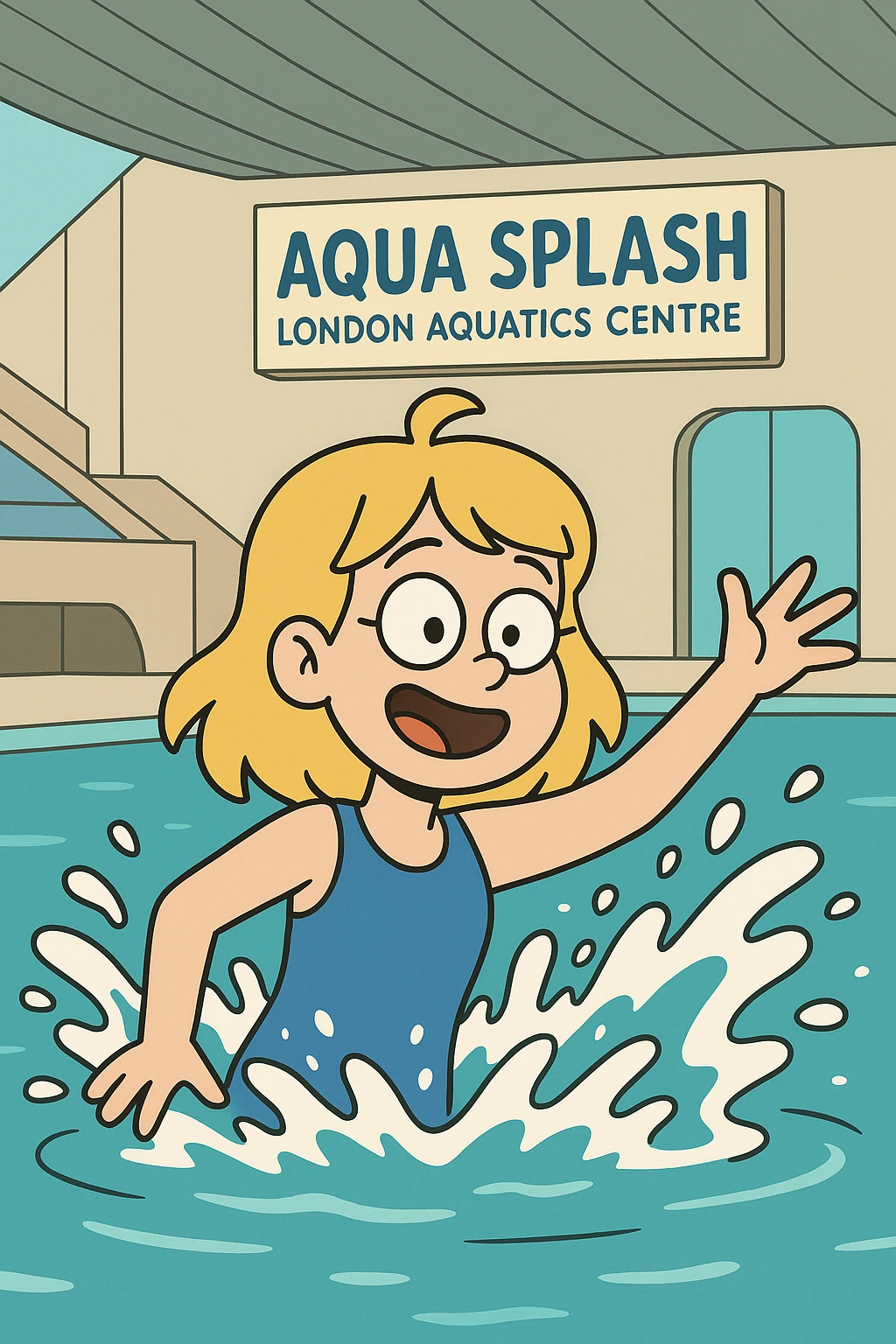 aqua splash london aquatics centre a girl yellow hair blue swimming suits emoji