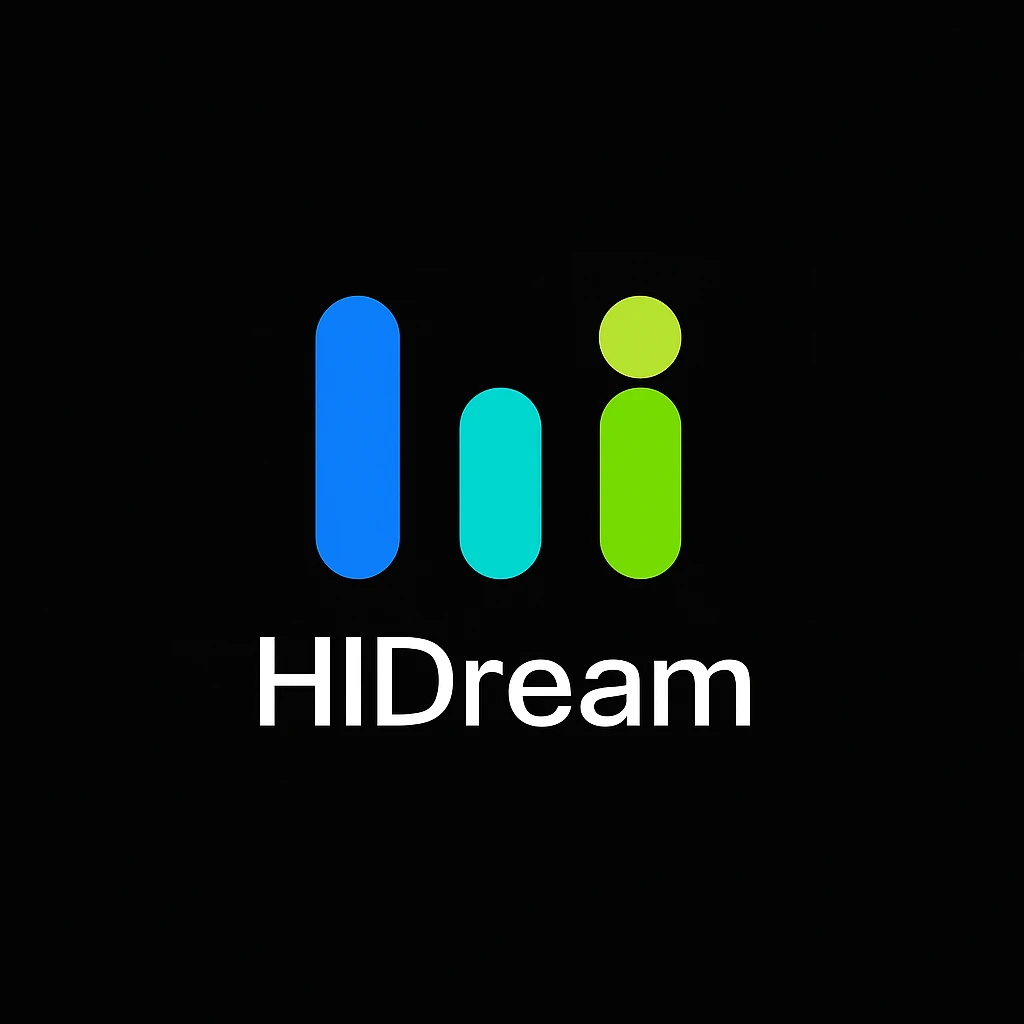 create high dream logo like this with text "HIDream", black background  emoji