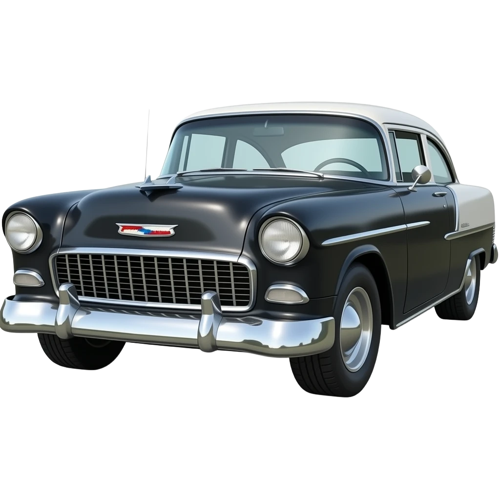 shark driving black 1955 chevy 3/4 view emoji