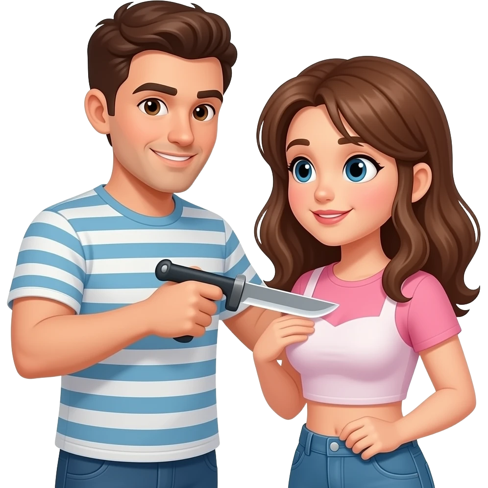 A guy stabbing a girl in boobs emoji