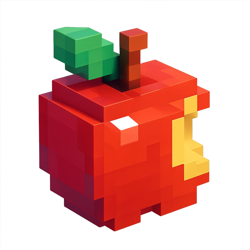 A voxel-style apple with a bite taken out, vibrant colors, simple geometric shapes, and a glossy finish emoji