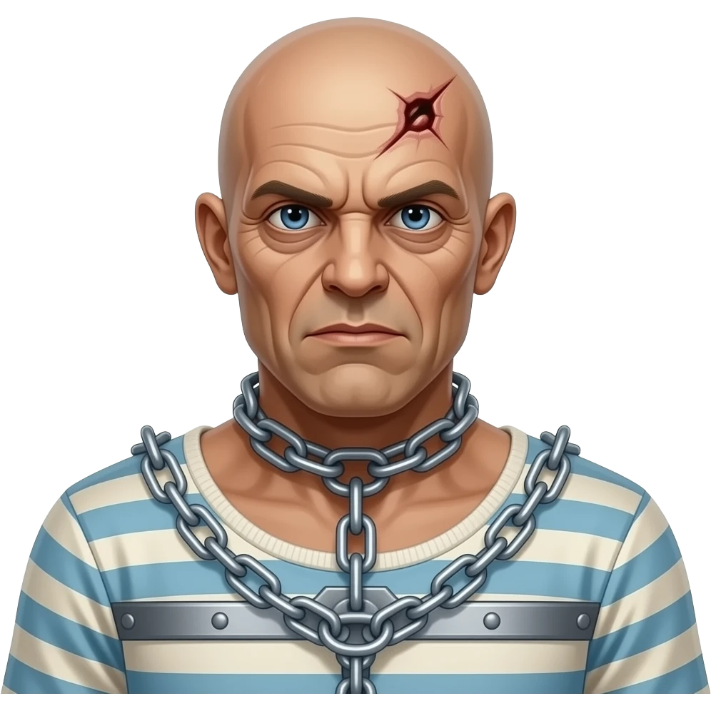 Iron Maiden's monster - Eddie, portrait from the cover of the album Peace of Mind, a bald monster with a lobotomized head, in chains and a straitjacket emoji