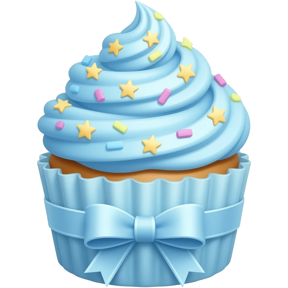 Light blue starry ribboned cupcake emoji