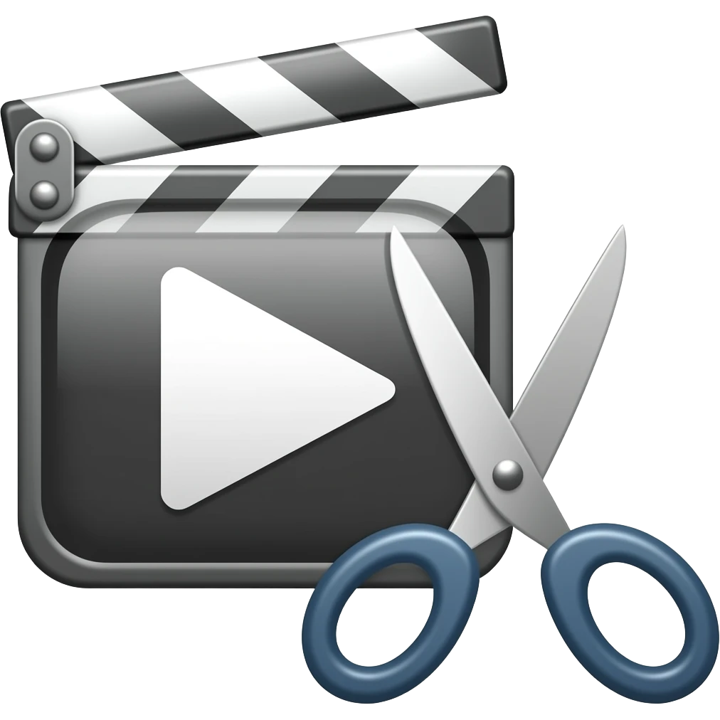 Glossy video editing icon by a video icon and scissor. emoji