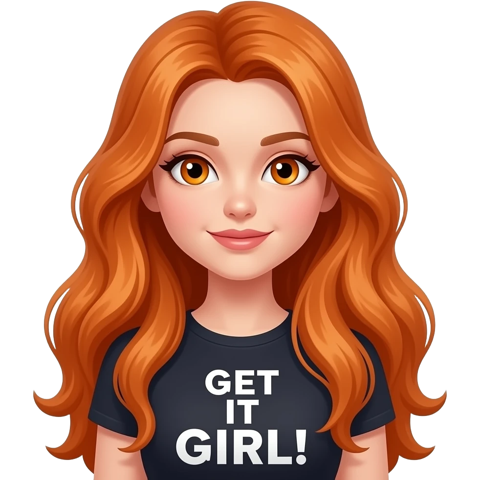 sexy girl with overlong ginger hair and ginger eyes a top with GET IT GIRL! written on it emoji