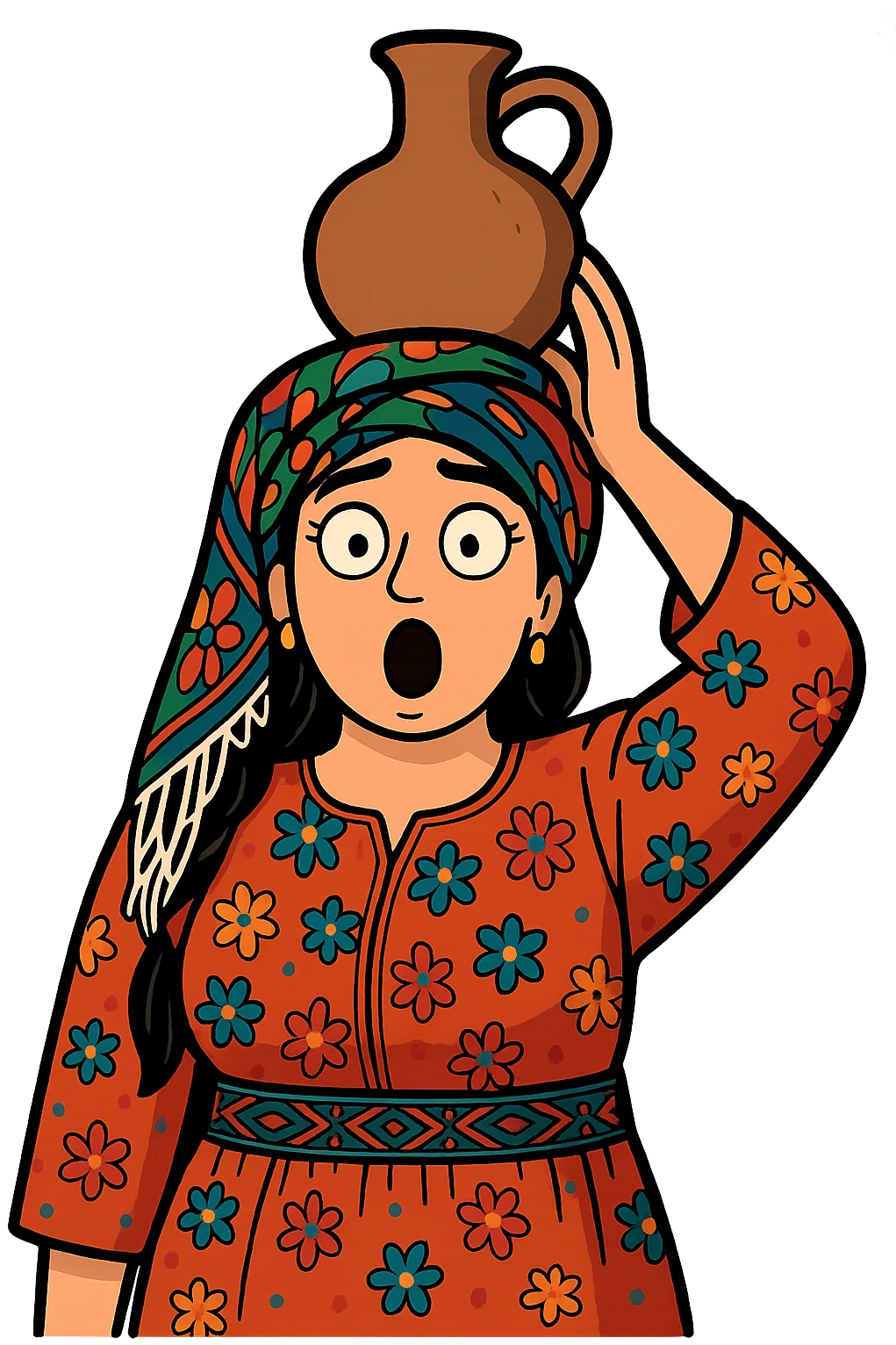 Cartoon sticker in Flat Toon style with a surprised expression, transparent background. emoji