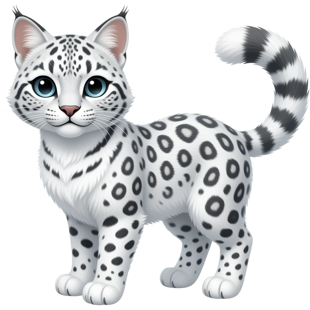 White serval-caracal-bobcat-snow-leopard-fantasy-hybrid-animal emoji