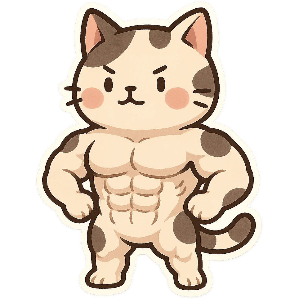 Abstract expression, a cow cat with eight abdominal muscles and a strong body emoji