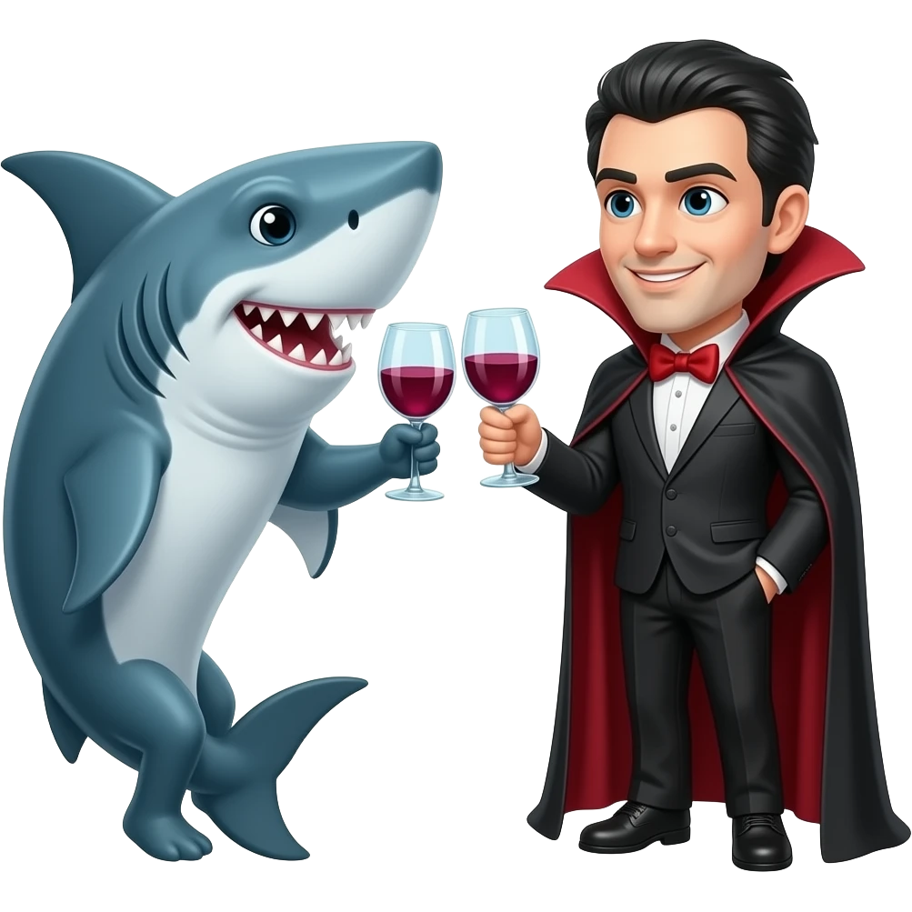 Shark and vampir, they drink a wine togerher emoji