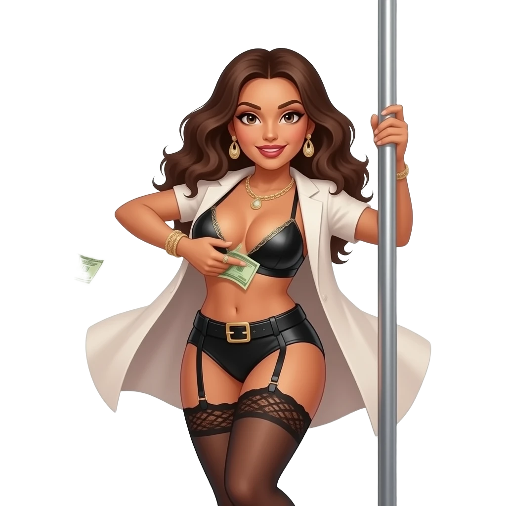 Exotic Sexy stripper dancing on a stripper pole with money and she is taking off her clothes and you can see her boobs emoji