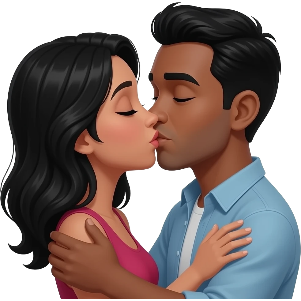 husband kissing his wife passionately both have black hair dark features emoji