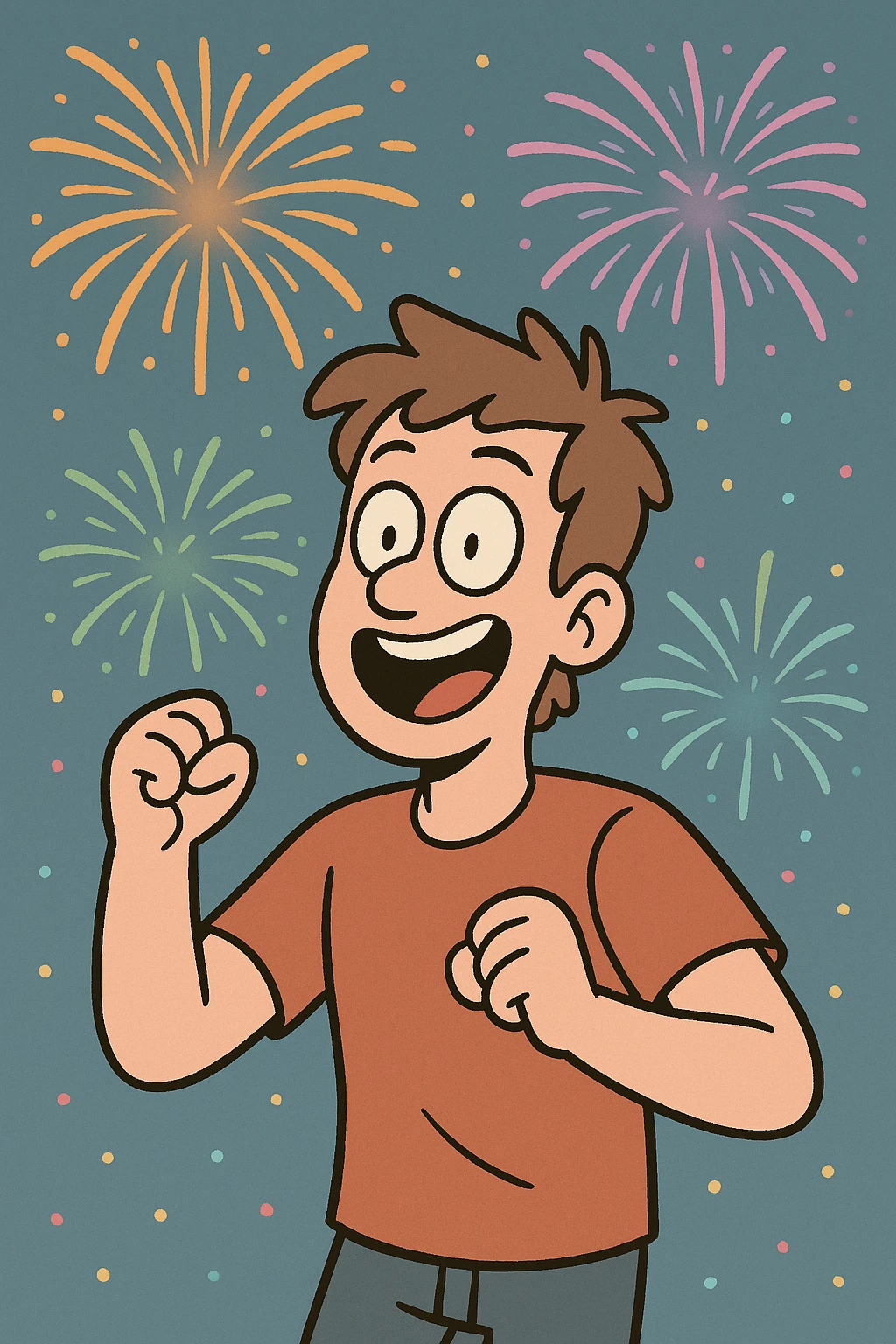 fireworks, colorful bursts, festive, flat cartoon style emoji