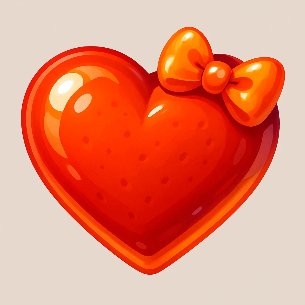 food heart emoji, shiny, with a bow accent emoji
