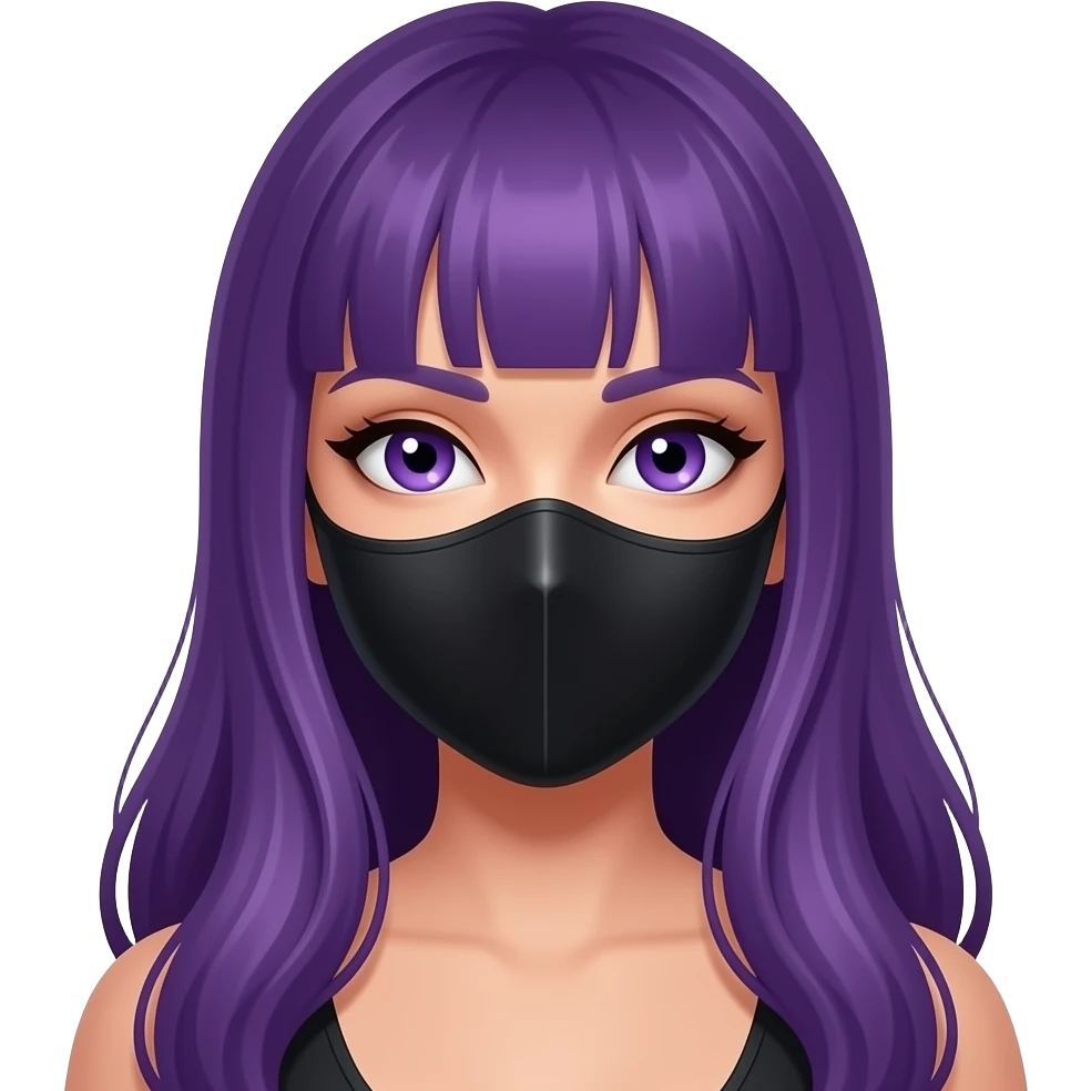 sexy girl with long purple hair and purple eyes wears a black mask emoji