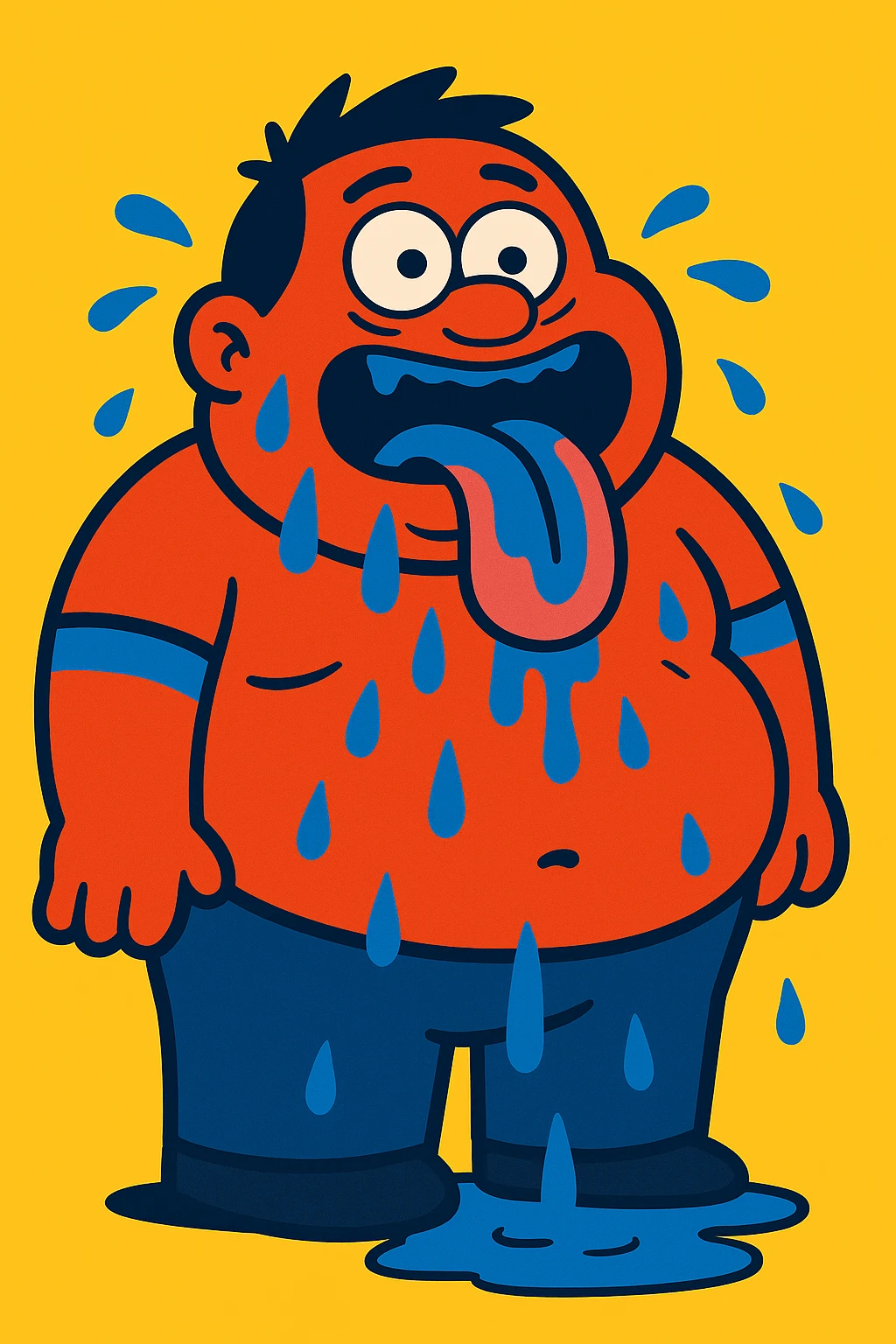 Make the fat man drool all over the ground in vibrant toon style, keeping the same look as the original image. emoji